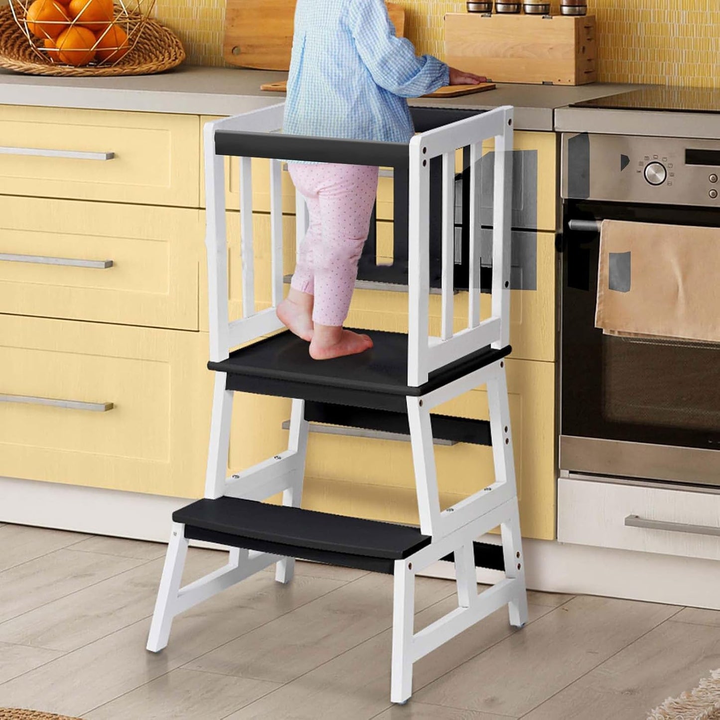 Multifunctional A-Shaped Toddler Standing Tower for Natural Bamboo