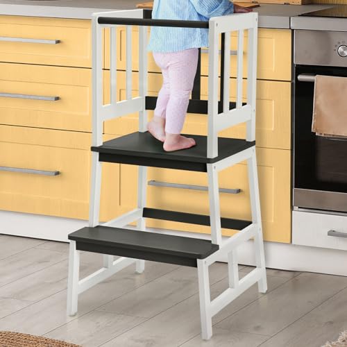 Multifunctional A-Shaped Toddler Standing Tower for Natural Bamboo