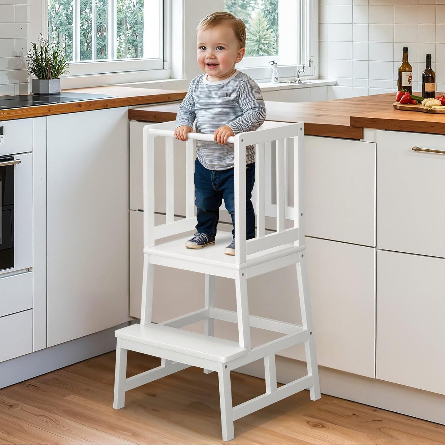 Multifunctional A-Shaped Toddler Standing Tower for Natural Bamboo