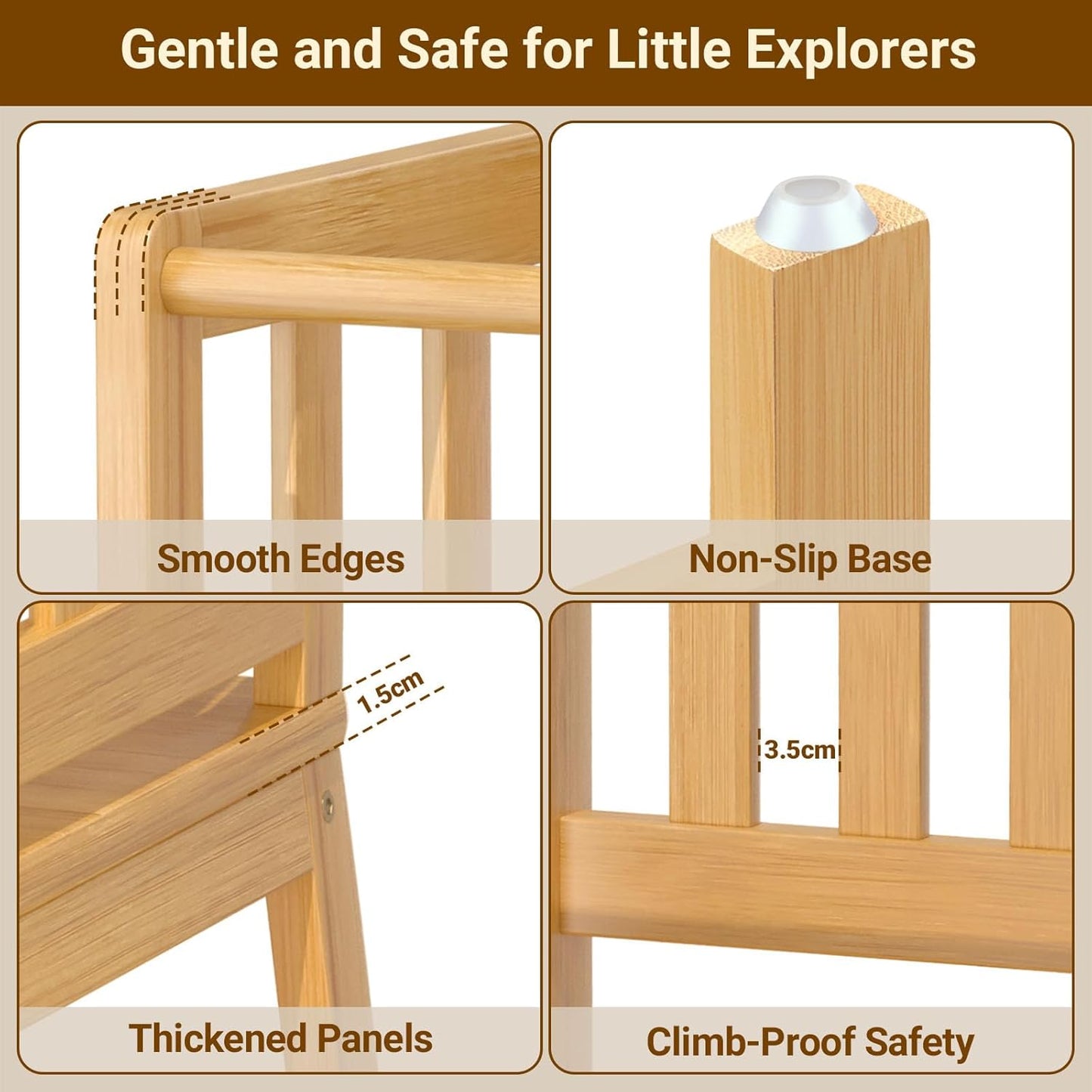 Multifunctional A-Shaped Toddler Standing Tower for Natural Bamboo