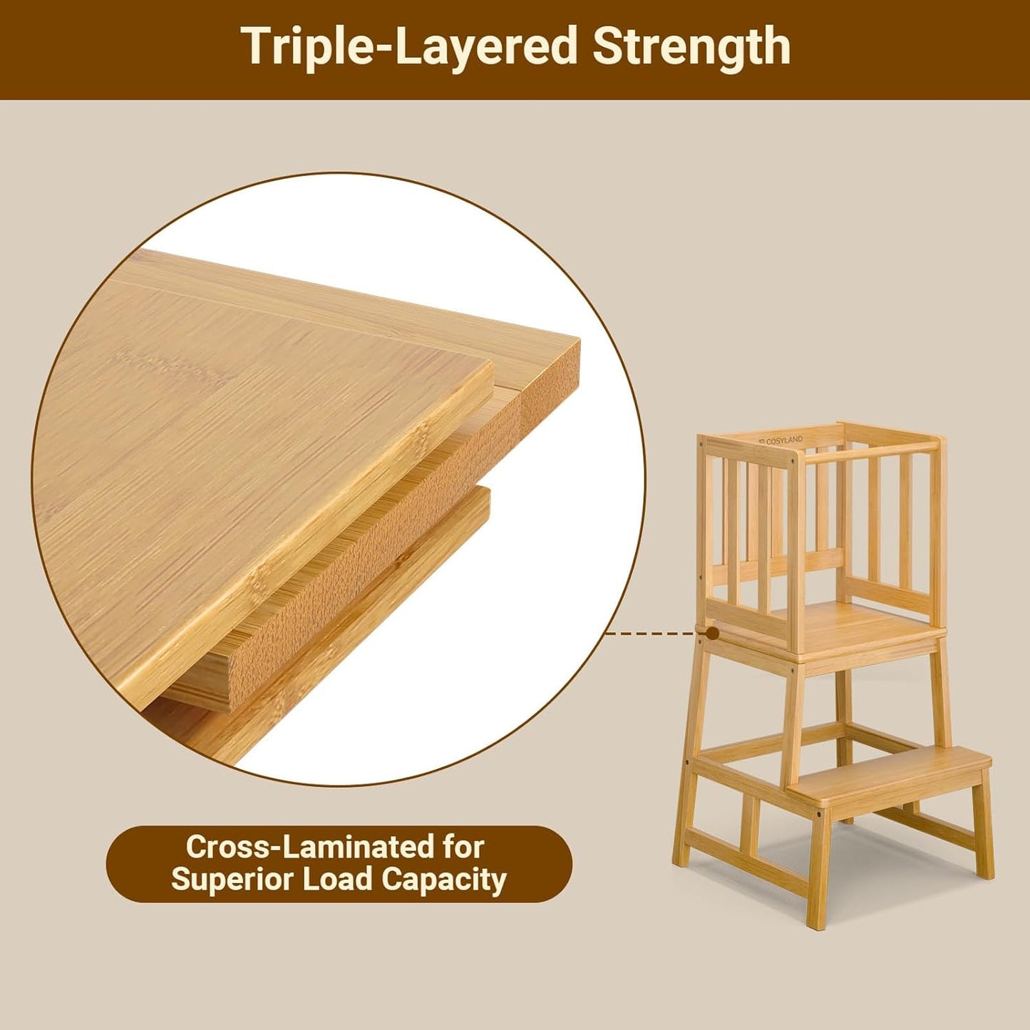 Multifunctional A-Shaped Toddler Standing Tower for Natural Bamboo