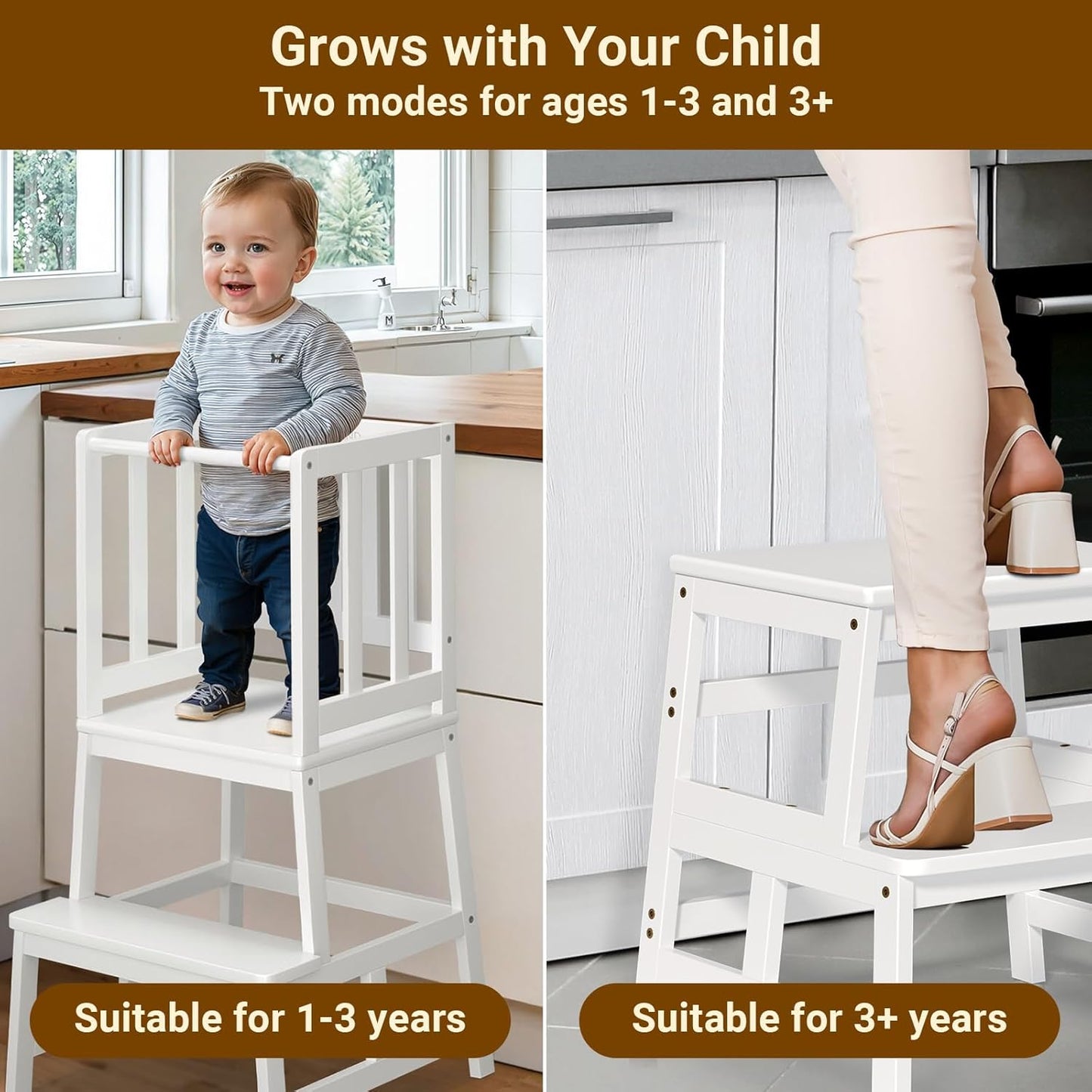Multifunctional A-Shaped Toddler Standing Tower for Natural Bamboo
