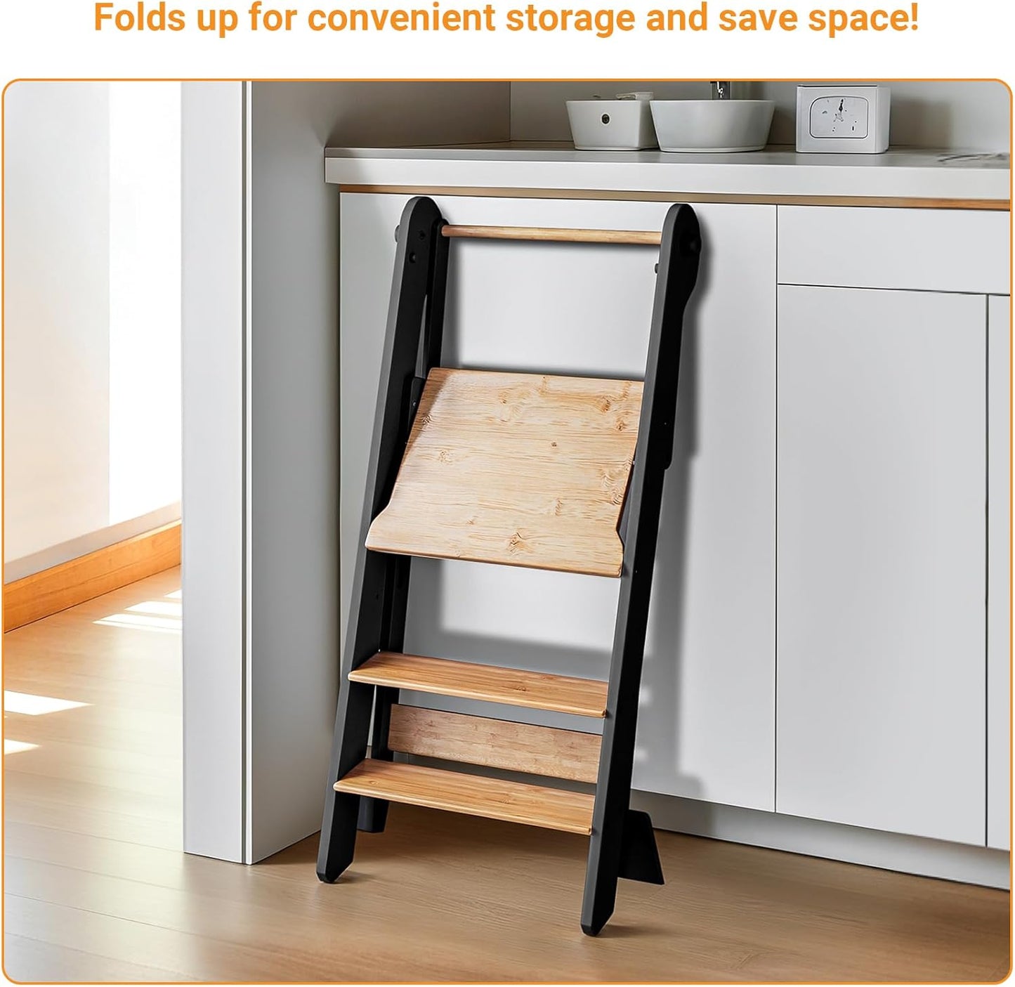 Foldable Toddler Step Stool for Kitchen with Protective Net