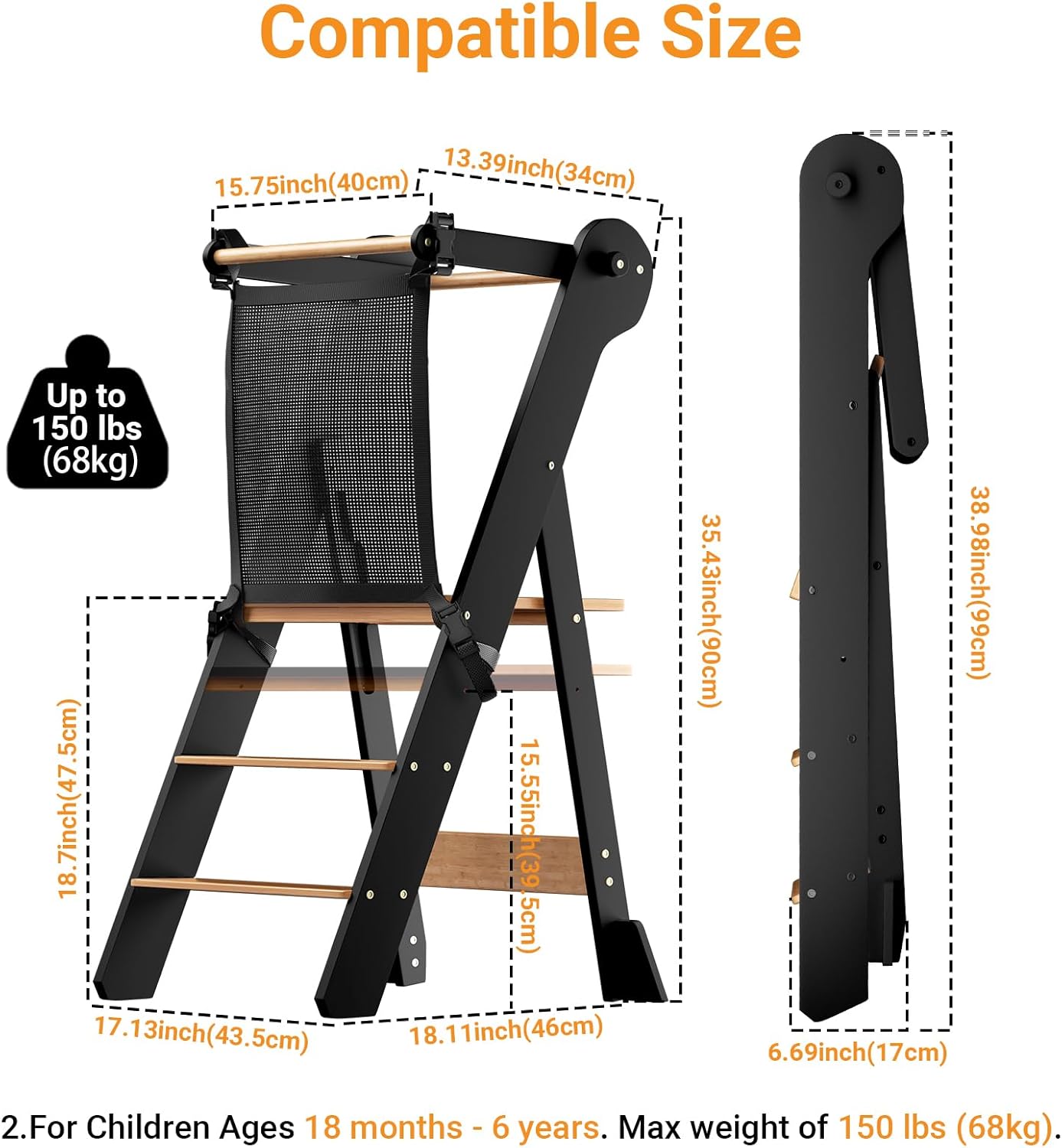 Foldable Toddler Step Stool for Kitchen with Protective Net