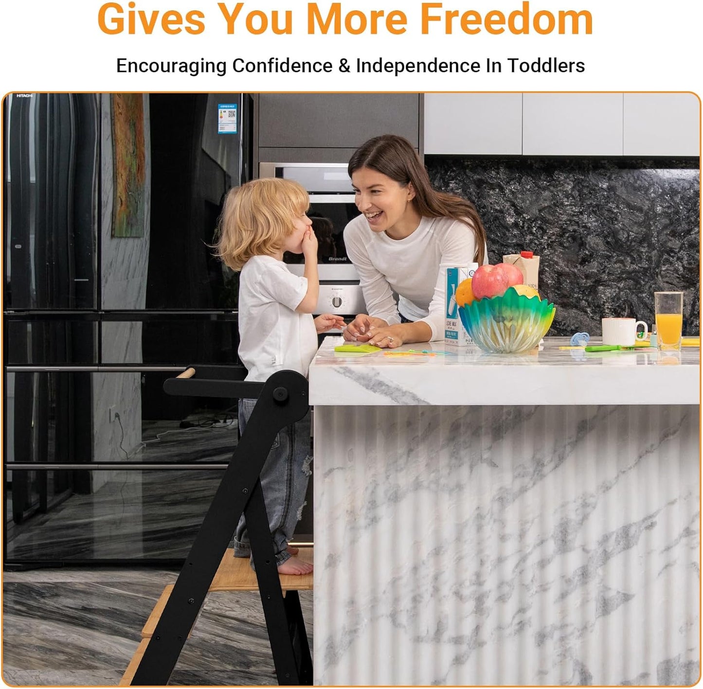 Foldable Toddler Step Stool for Kitchen with Protective Net