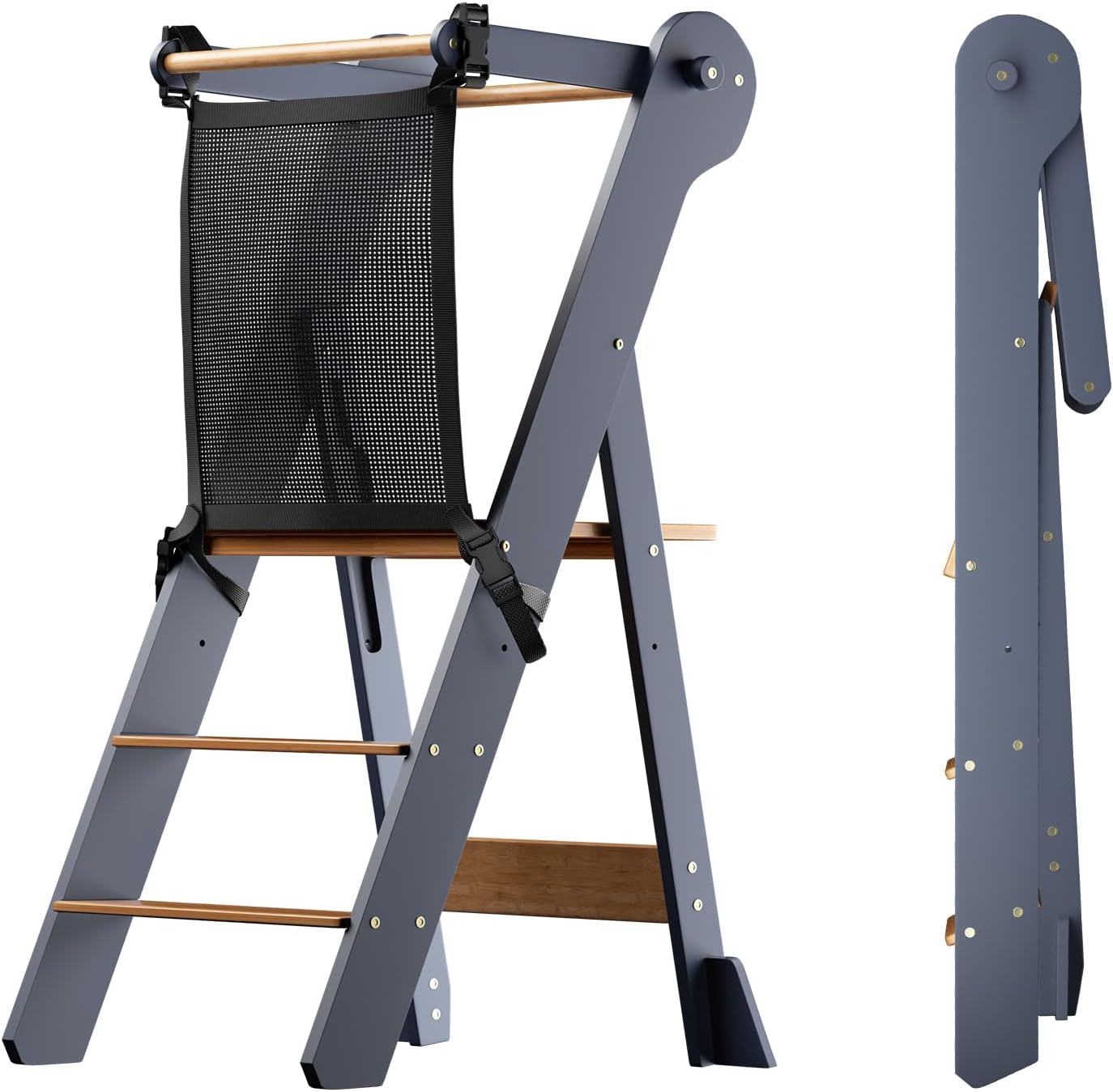 Foldable Toddler Step Stool for Kitchen with Protective Net