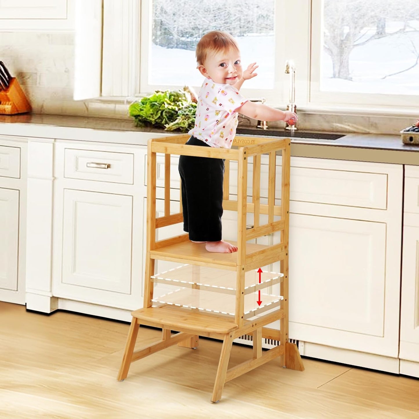 Adjustable Height Montessori Toddlers Learning Tower