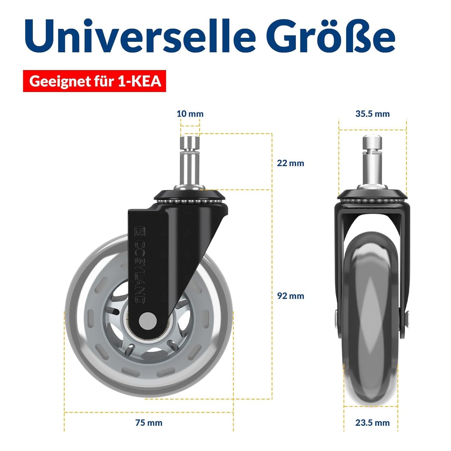 Office Chair Casters 5 Set 11mm x 22mm