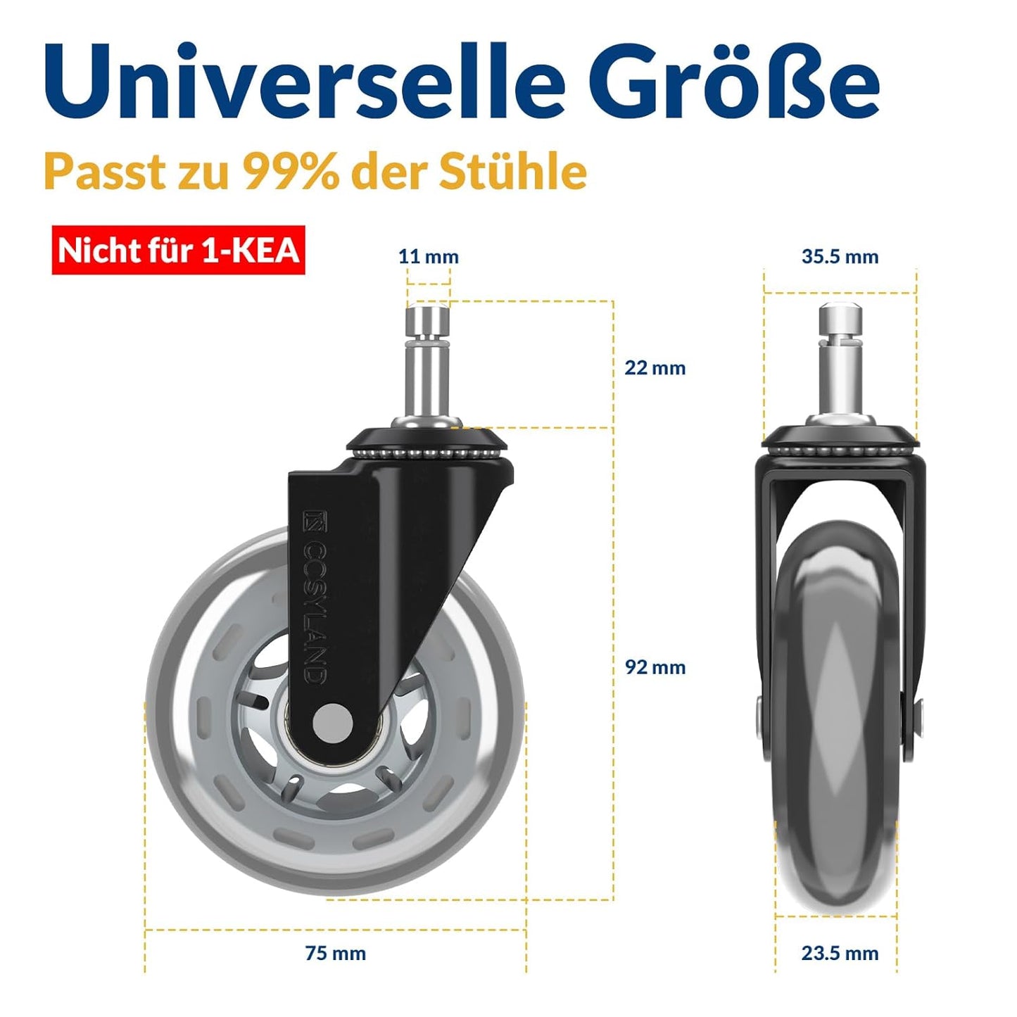 Office Chair Casters 5 Set 11mm x 22mm