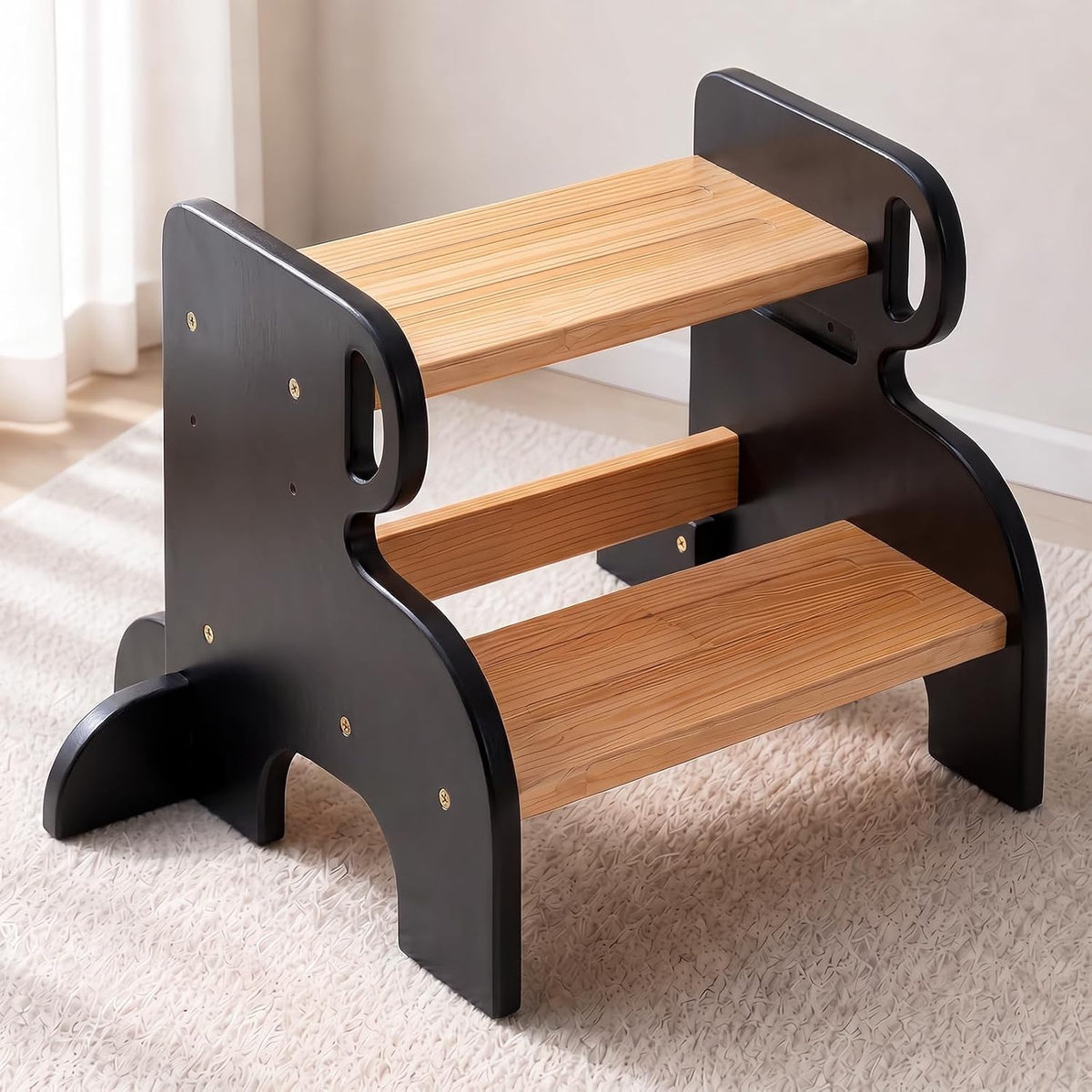 Anti-Slip Wooden 2 Step Stool for Kids Toddler