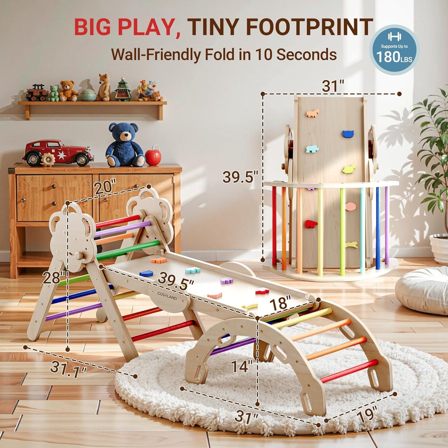 8-in-1 Foldable Pikler Triangle for Toddlers