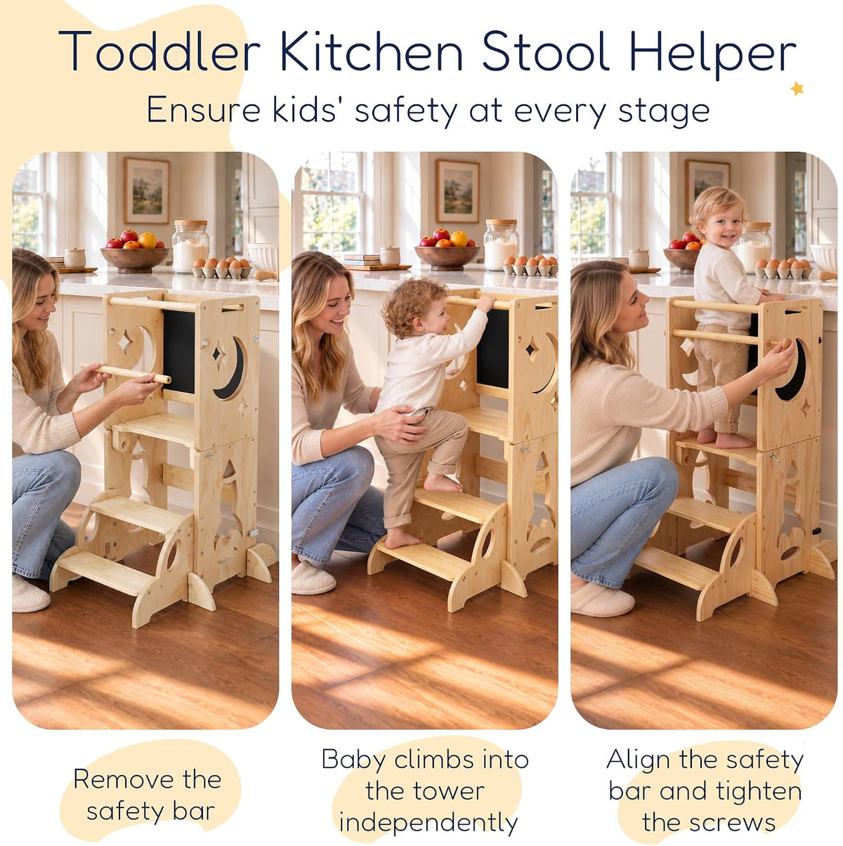 3-in-1 Toddler Tower Chalkboard Desk & 4-Way Kitchen Stable Base