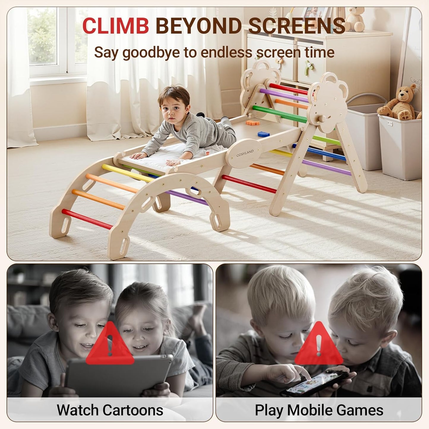 8-in-1 Foldable Pikler Triangle for Toddlers