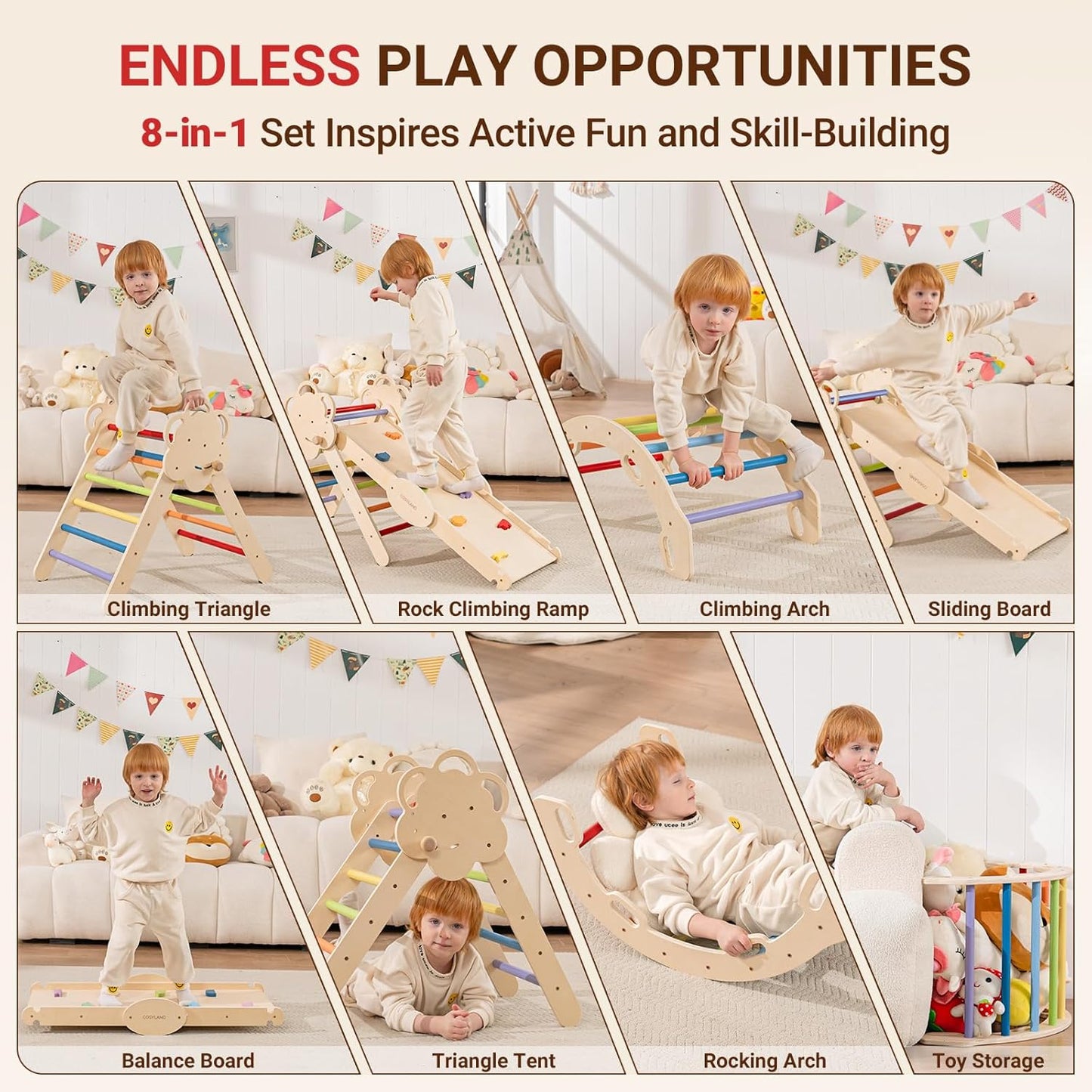 8-in-1 Foldable Pikler Triangle for Toddlers