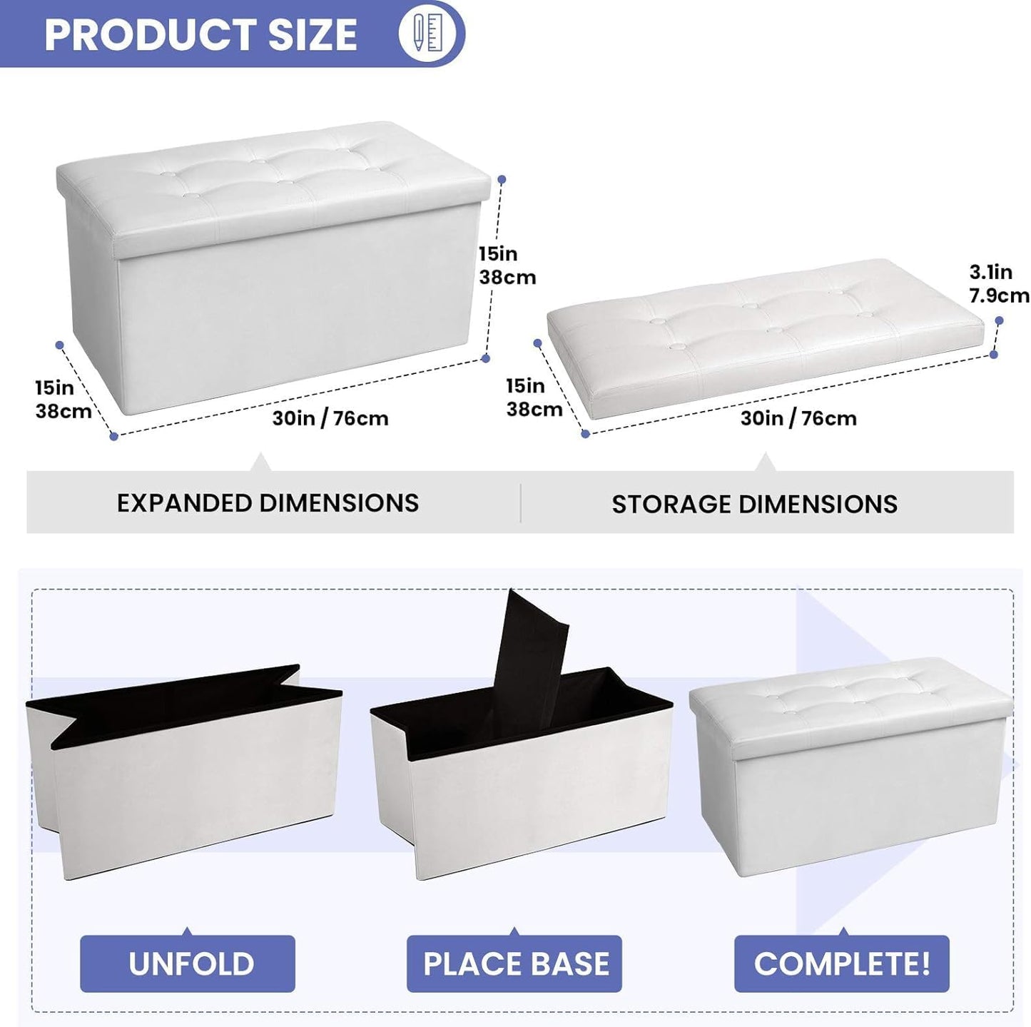 Foldable Ottoman Bench with Storage