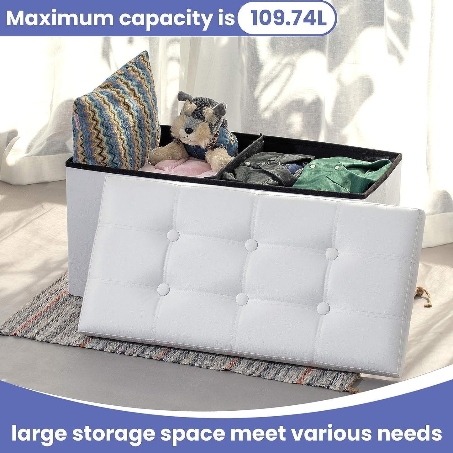 Foldable Ottoman Bench with Storage