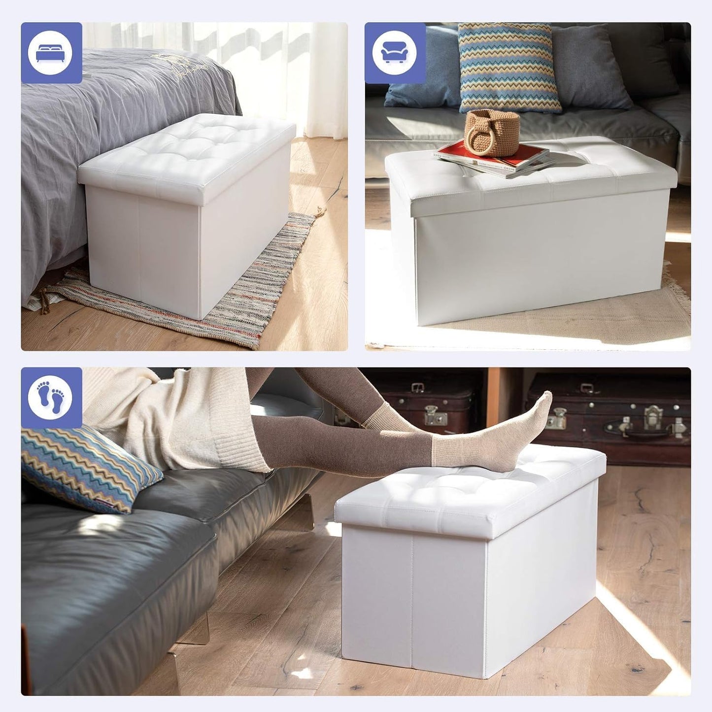 Foldable Ottoman Bench with Storage