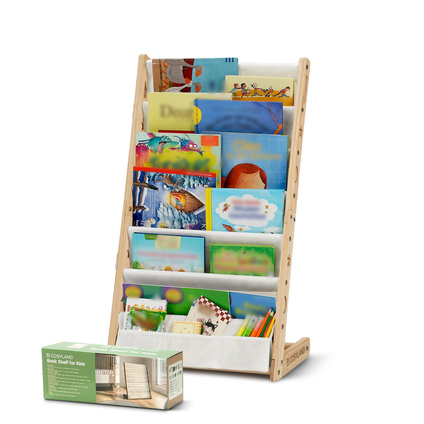 7-Tier Toddler Wooden Bookshelf with Deep Pocket