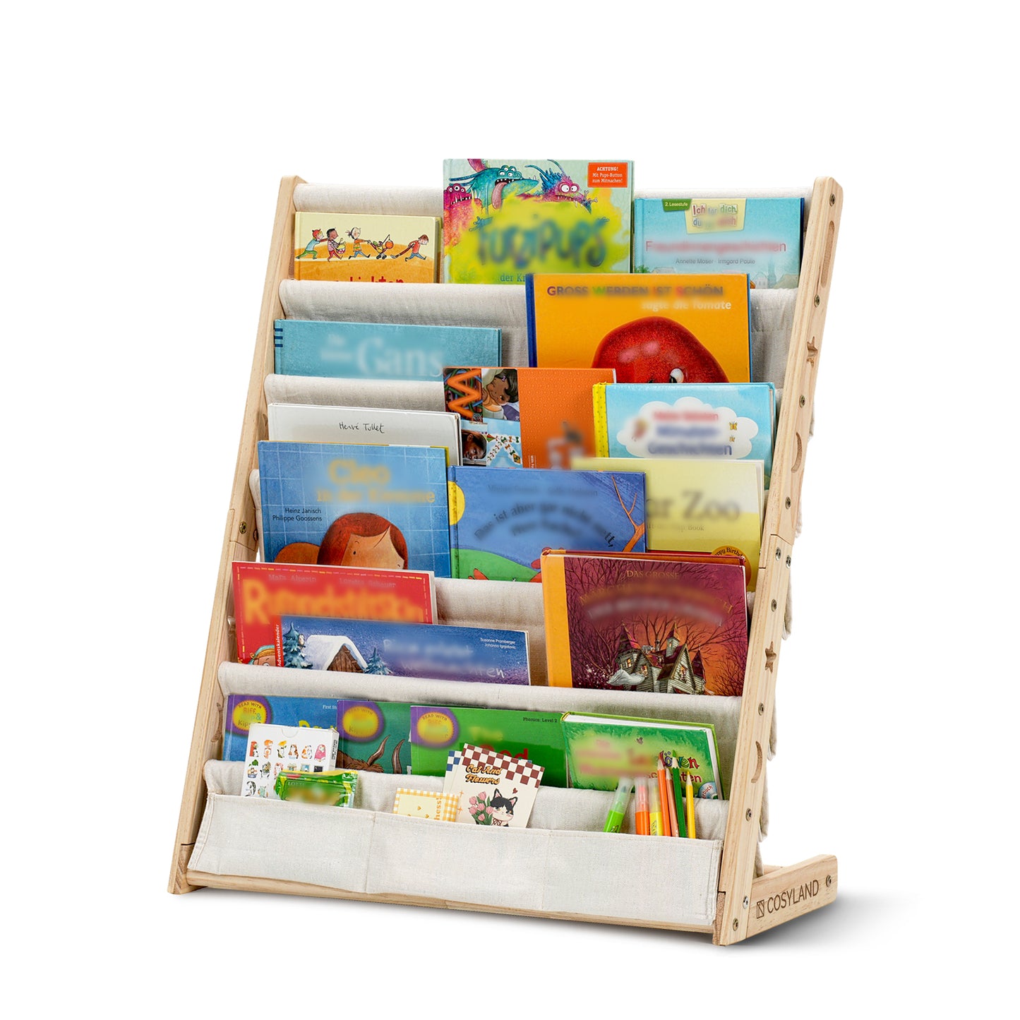 7-Tier Toddler Wooden Bookshelf with Deep Pocket