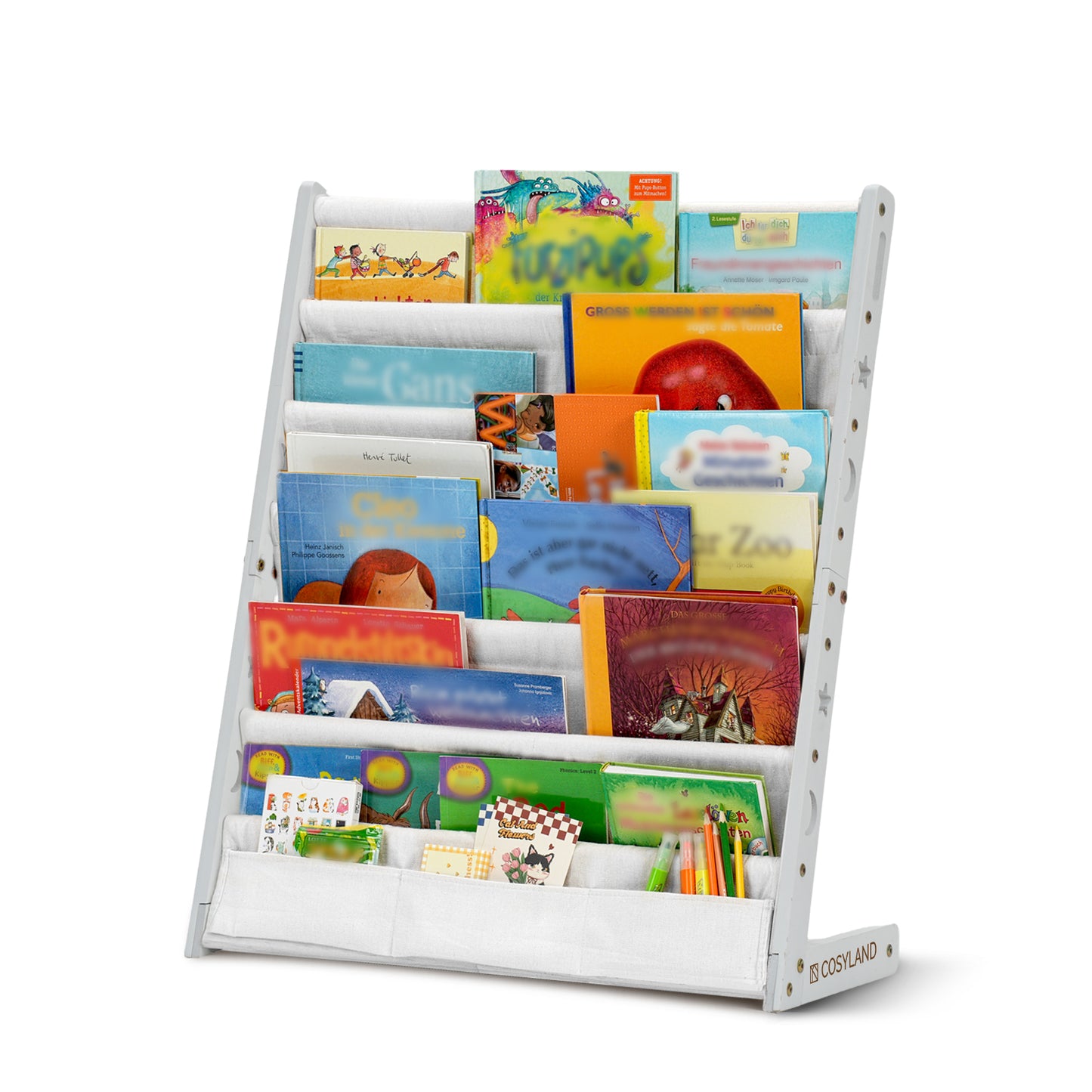 7-Tier Toddler Wooden Bookshelf with Deep Pocket