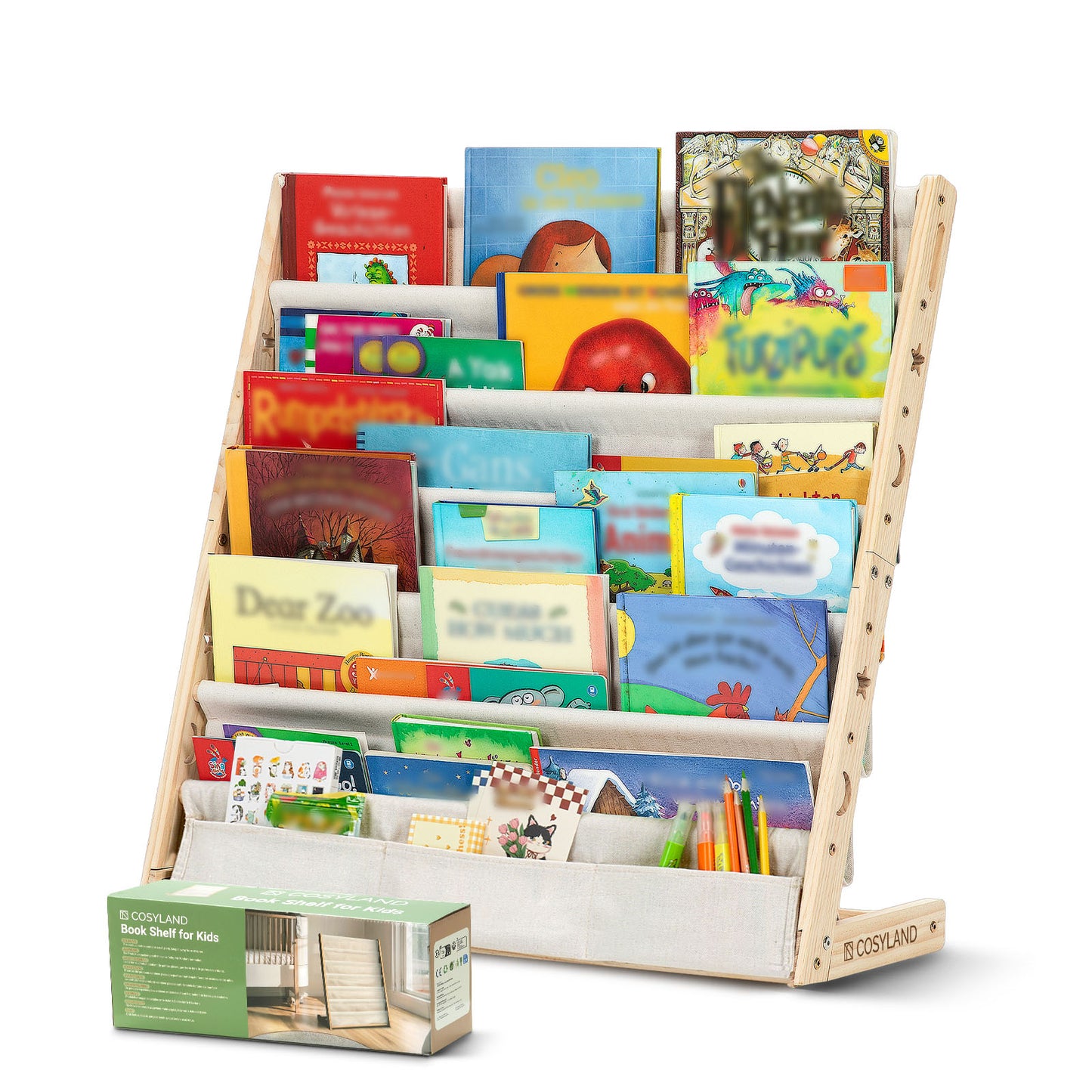 7-Tier Toddler Wooden Bookshelf with Deep Pocket