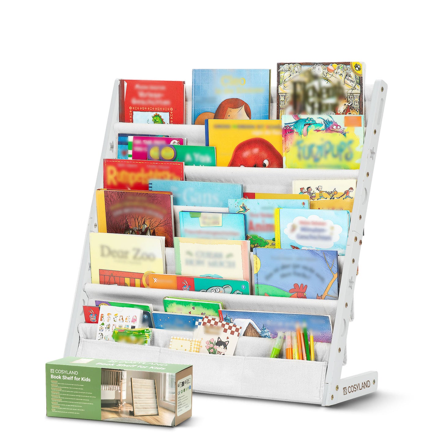 7-Tier Toddler Wooden Bookshelf with Deep Pocket