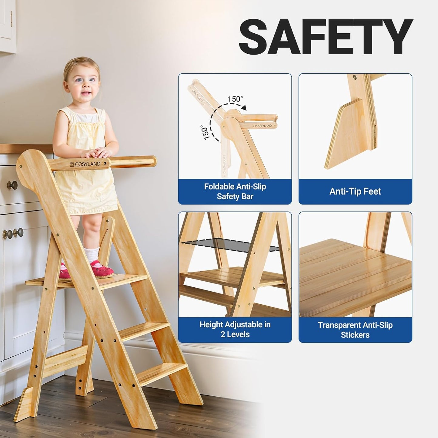 Pre-Assembled Toddler Standing Tower with Safety Net
