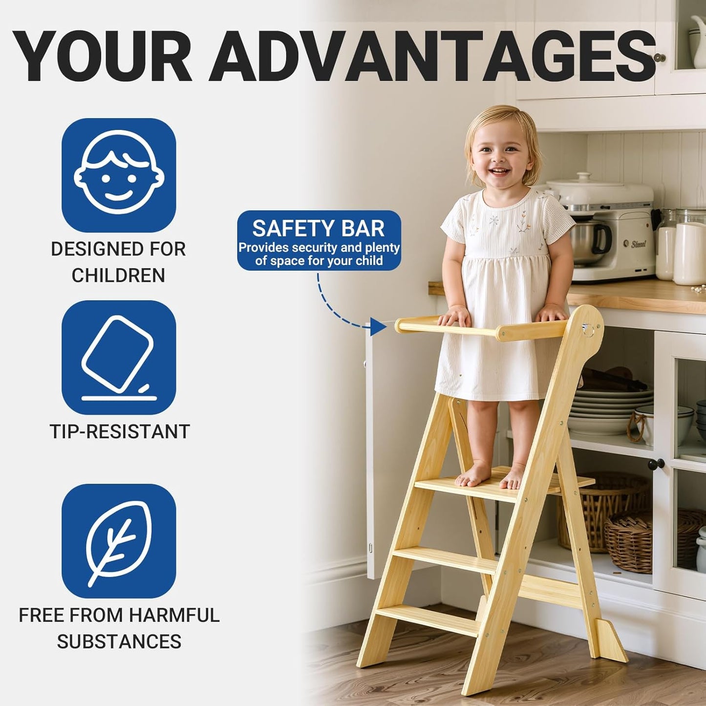Pre-Assembled Toddler Standing Tower with Safety Net