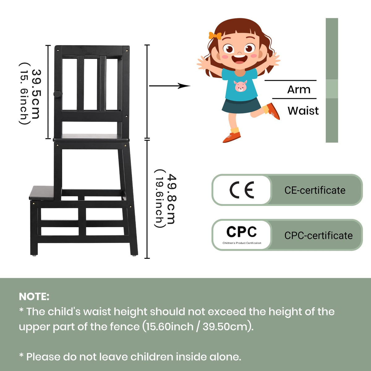 COSYLAND Kids Kitchen Step Stool, Height Adjustable Toddler Standing Tower  Nursery Helper with CPC & FSC Certification, Removable Safety Railing