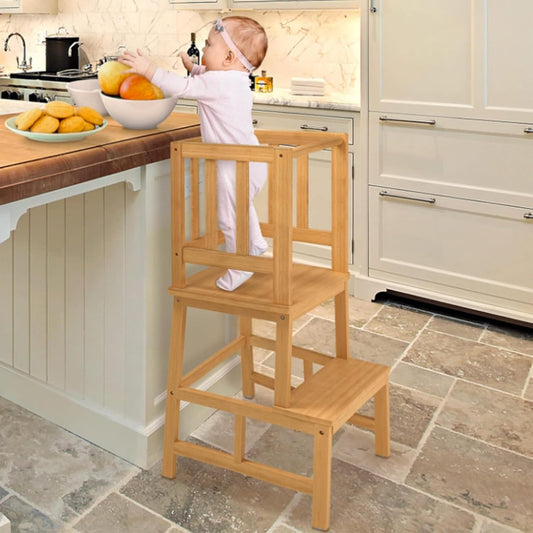 Multifunctional A-Shaped Toddler Standing Tower for Natural Bamboo