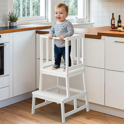 Multifunctional A-Shaped Toddler Standing Tower for Natural Bamboo