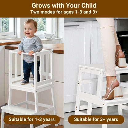 Multifunctional A-Shaped Toddler Standing Tower for Natural Bamboo