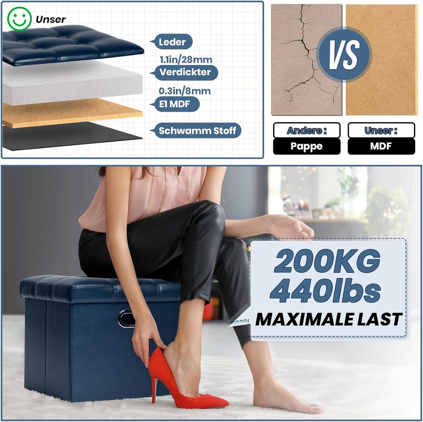 Foldable Storage Bench with Lid