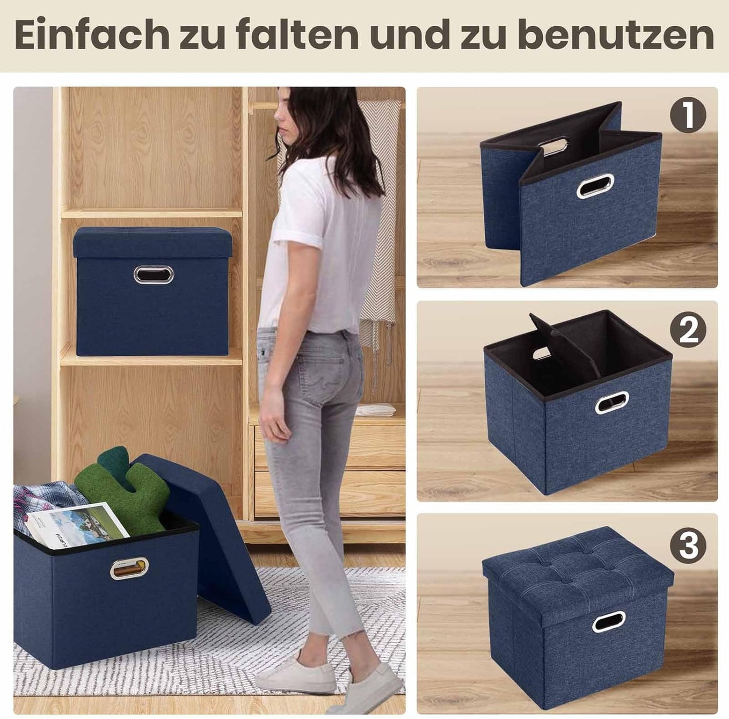 Foldable Storage Bench with Lid