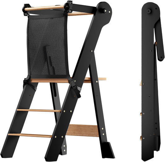 Foldable Toddler Step Stool for Kitchen with Protective Net