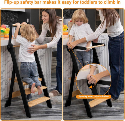 Foldable Toddler Step Stool for Kitchen with Protective Net