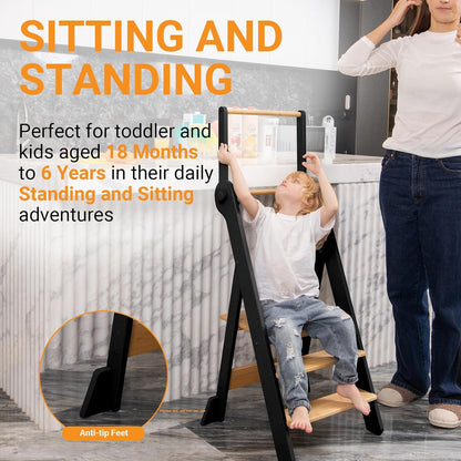 Foldable Toddler Step Stool for Kitchen with Protective Net