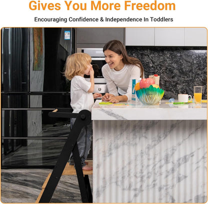 Foldable Toddler Step Stool for Kitchen with Protective Net