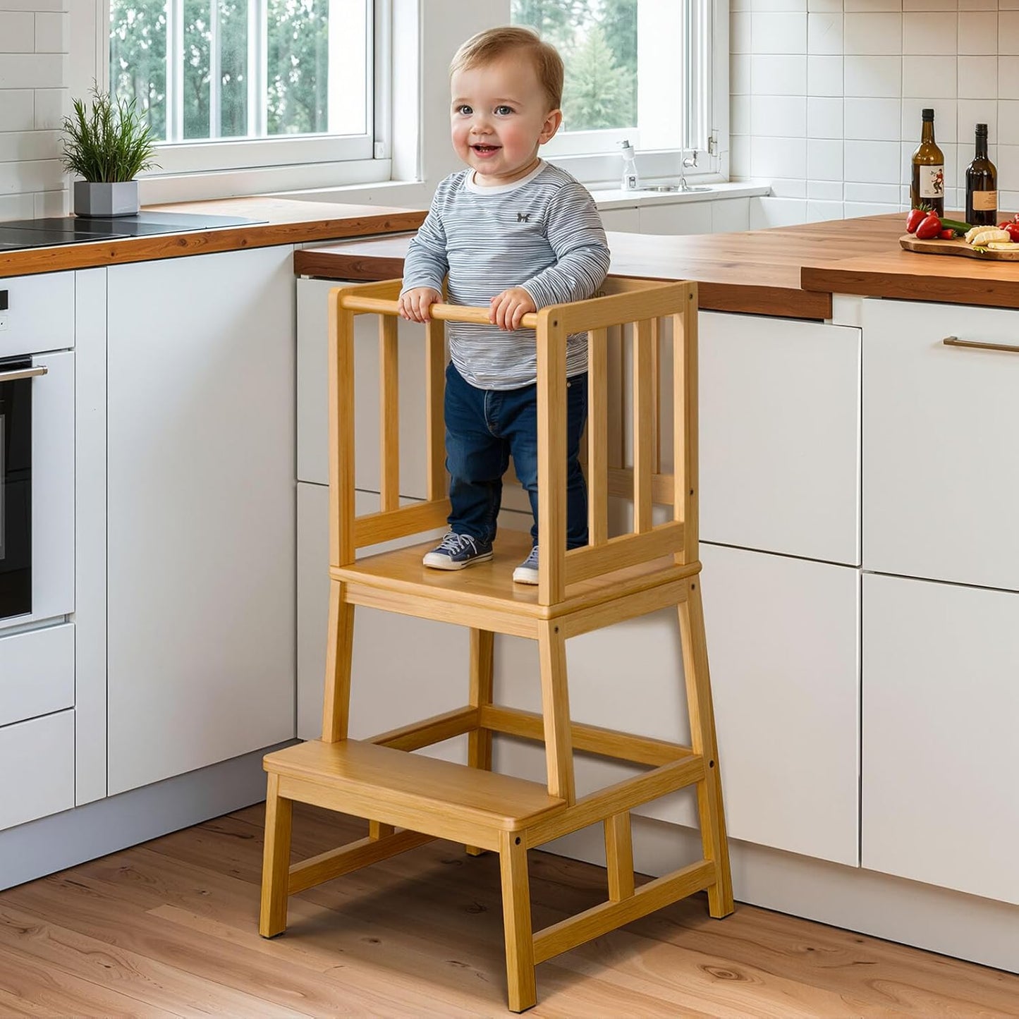 Adjustable Montessori Bamboo Toddlers Learning Tower
