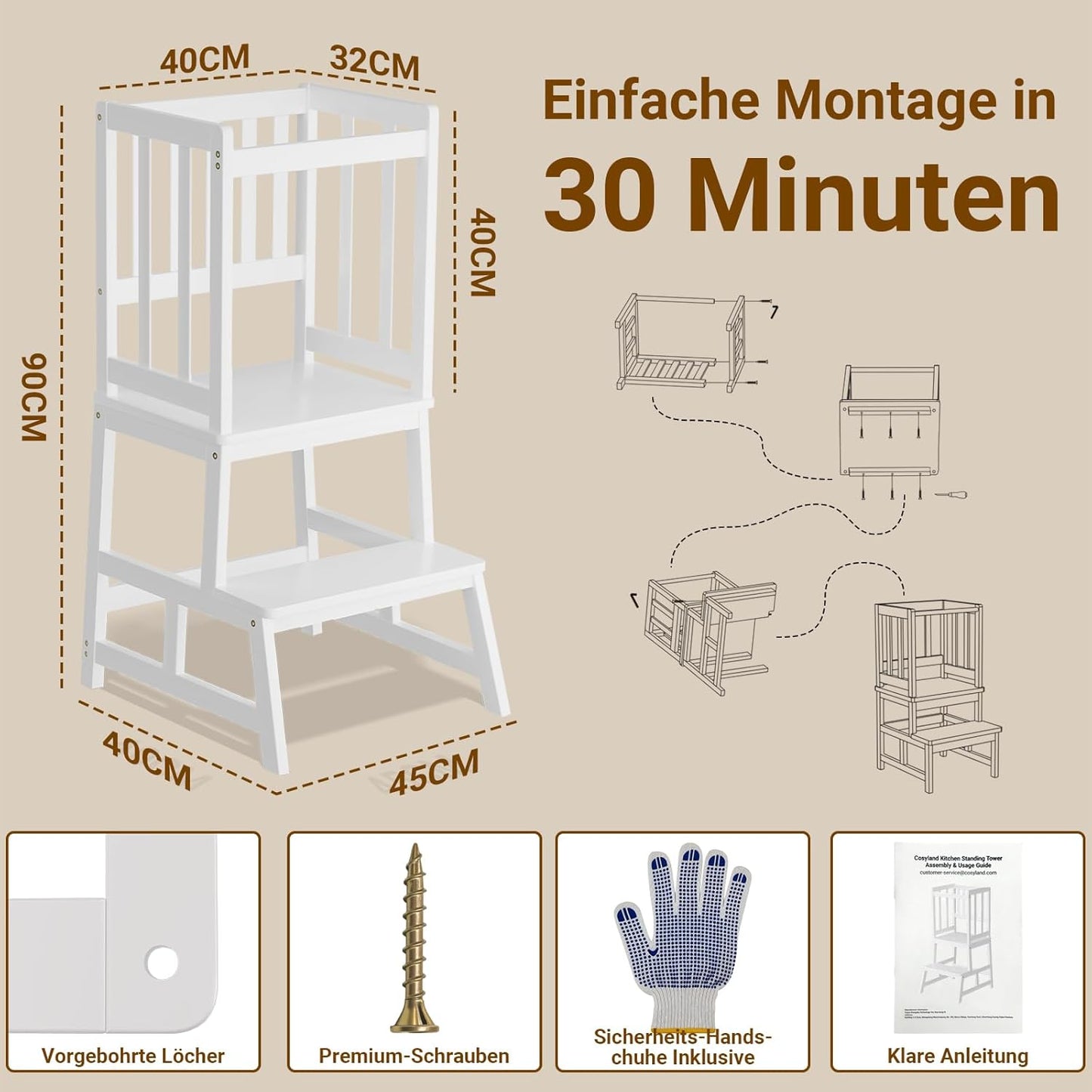 Adjustable Montessori Bamboo Toddlers Learning Tower