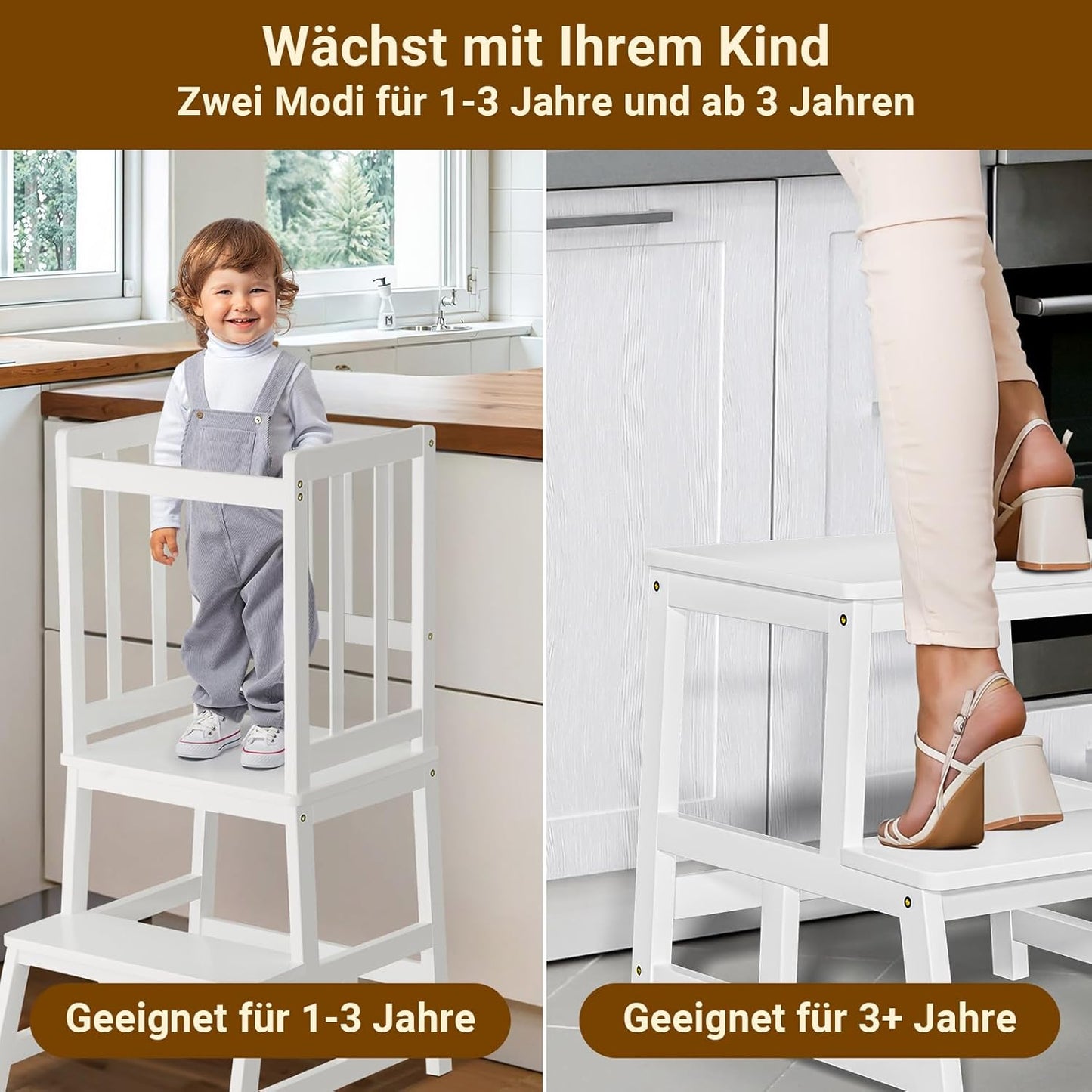 Adjustable Montessori Bamboo Toddlers Learning Tower