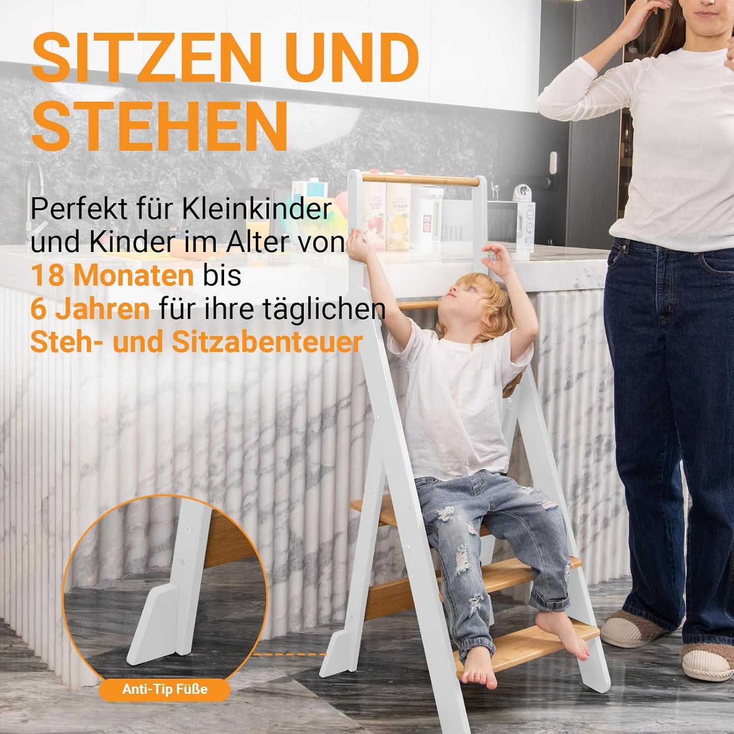 Foldable Height Adjustable Wooden Learning Tower