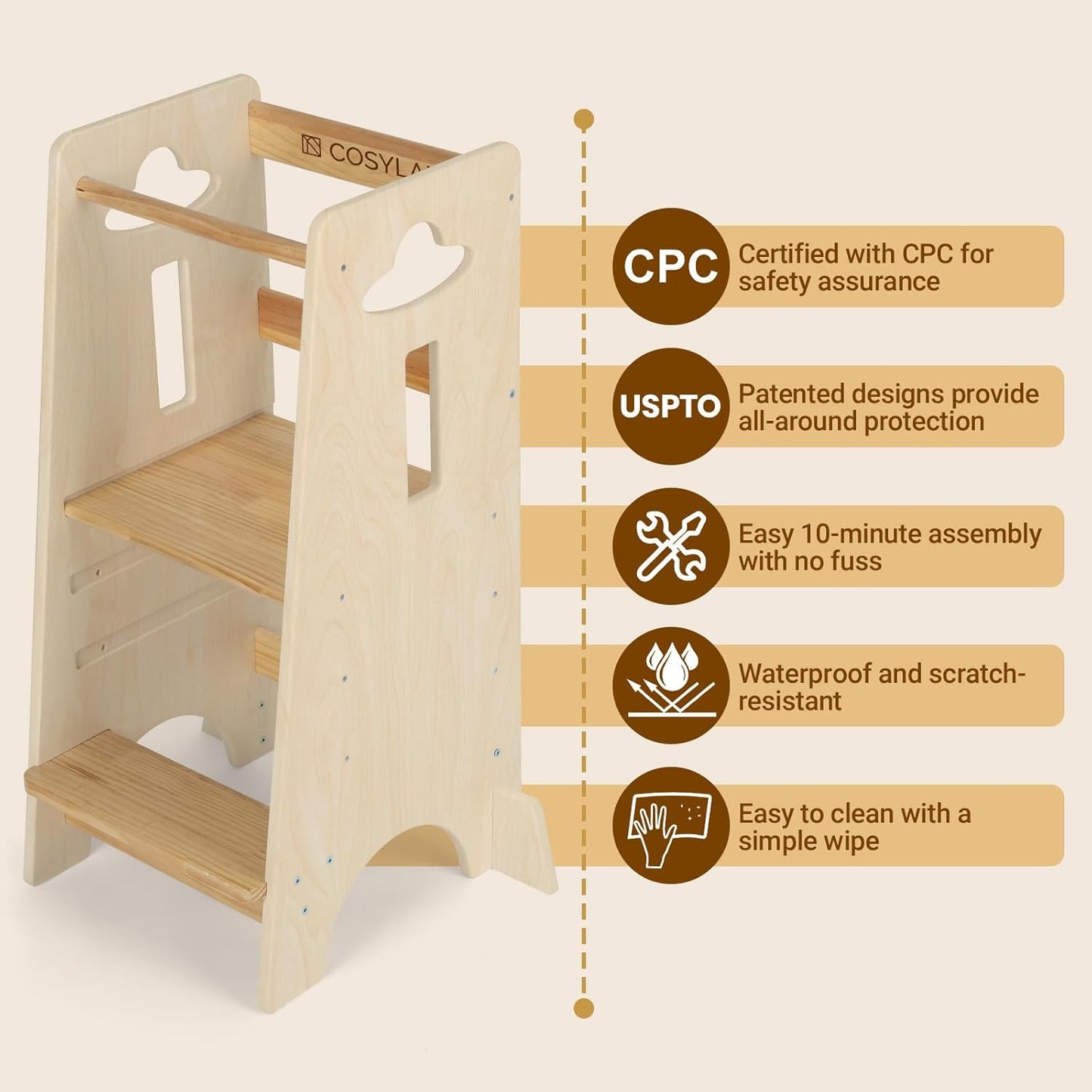 3 Levels Adjustable Kids Learning Stool for Kitchen Stool