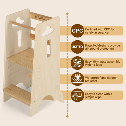 3 Levels Adjustable Kids Learning Stool for Kitchen Stool