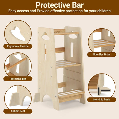 3 Levels Adjustable Kids Learning Stool for Kitchen Stool