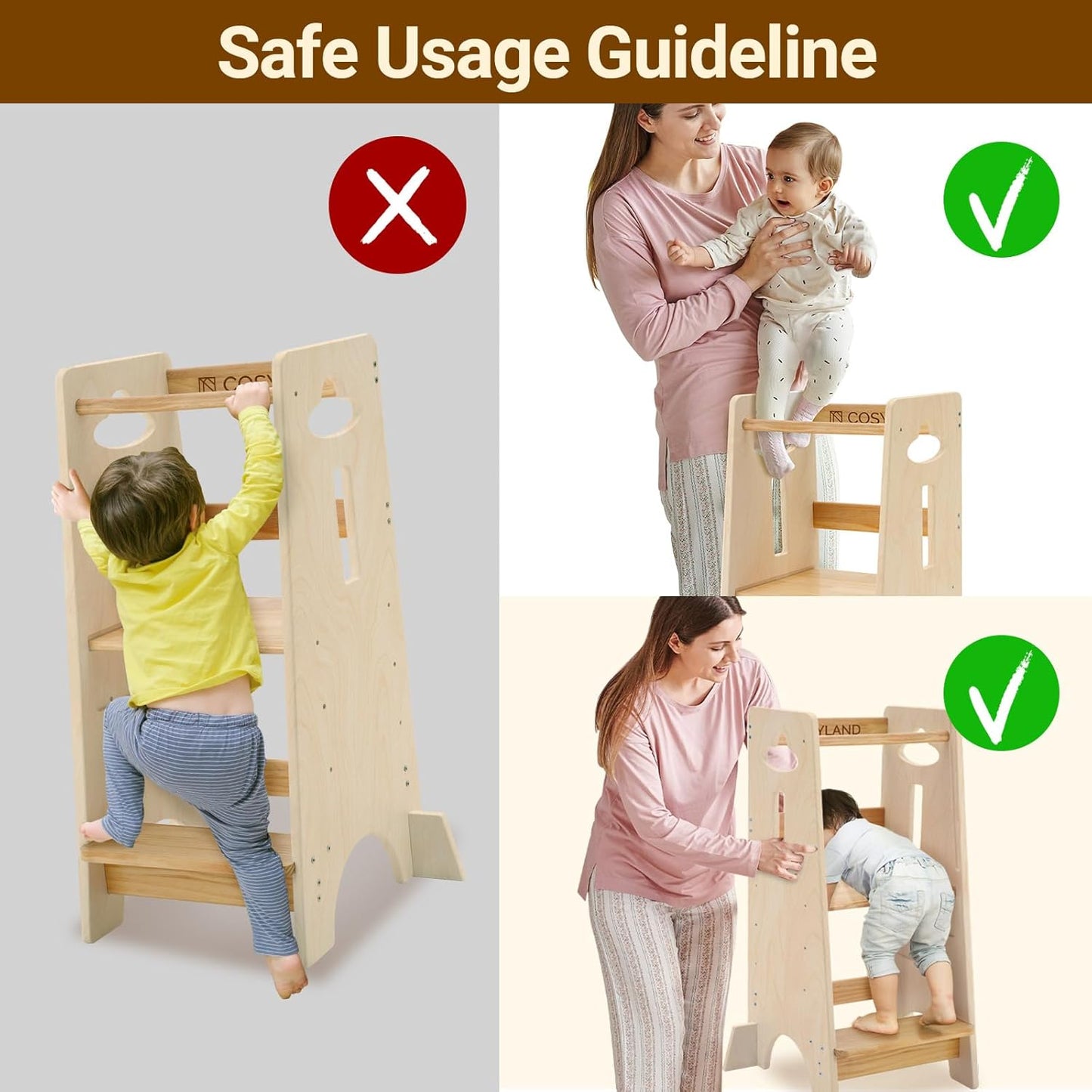 3 Levels Adjustable Kids Learning Stool for Kitchen Stool