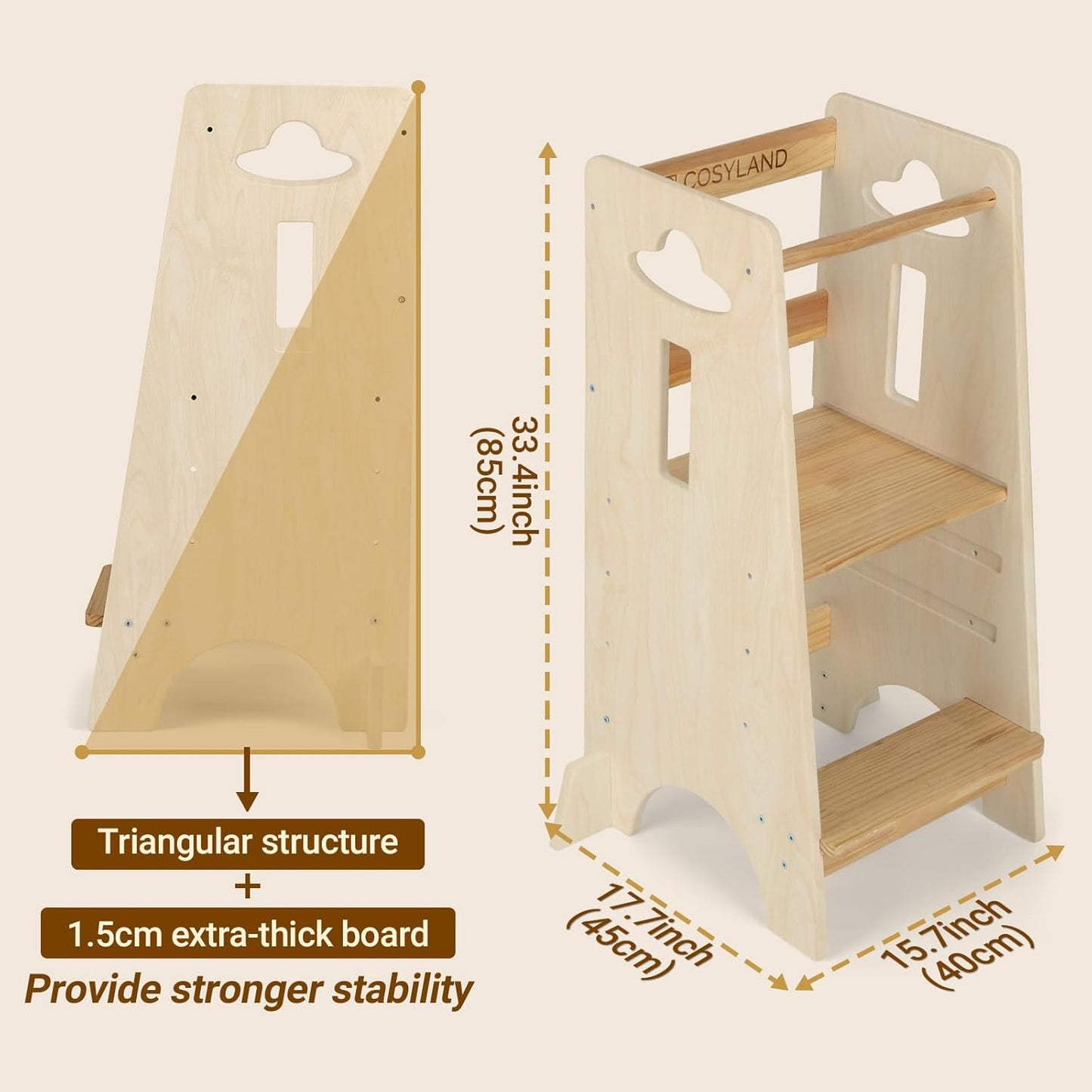 3 Levels Adjustable Kids Learning Stool for Kitchen Stool
