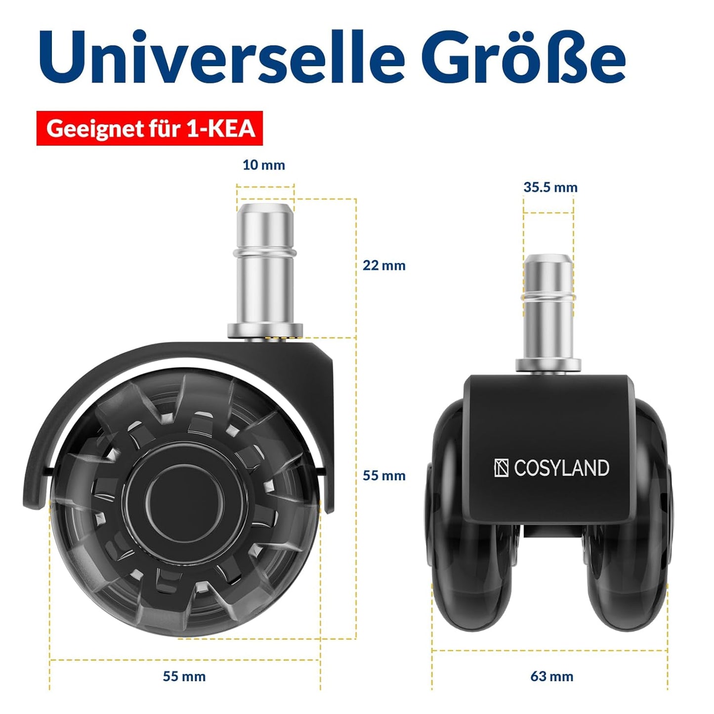 Office Dual-Wheel Casters Set of 5