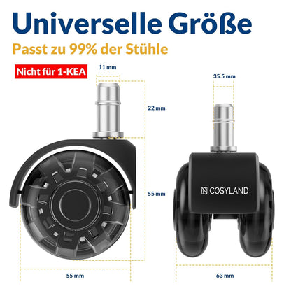 Office Dual-Wheel Casters Set of 5