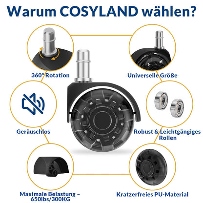 Office Dual-Wheel Casters Set of 5